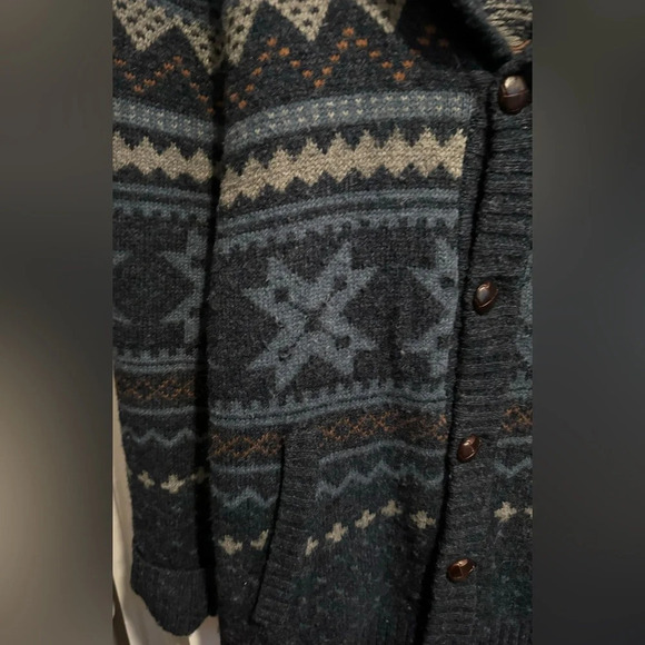 Woolrich Wool blend cotton Cardigan Sweater Blue Fair Isle Buttons vintage US M - Picture 3 of 5